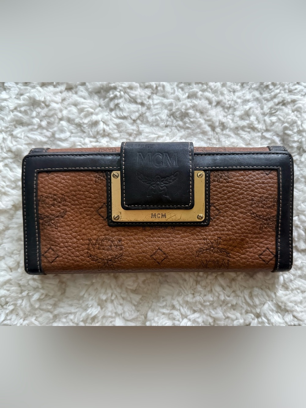 MCM Brown Pebbled Leather Continental Wallet with Black Accent